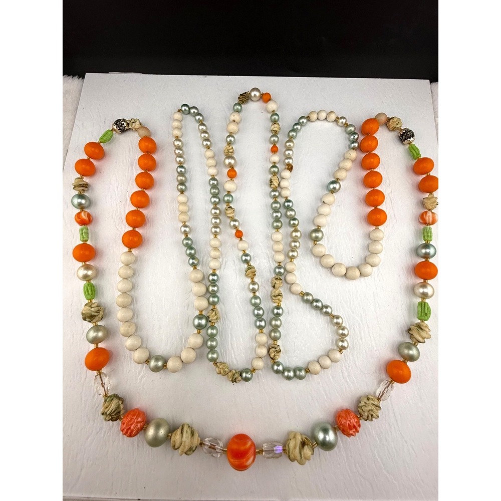 Vintage Beaded Flapper Necklace SUPER Long Mixed Materials 84”